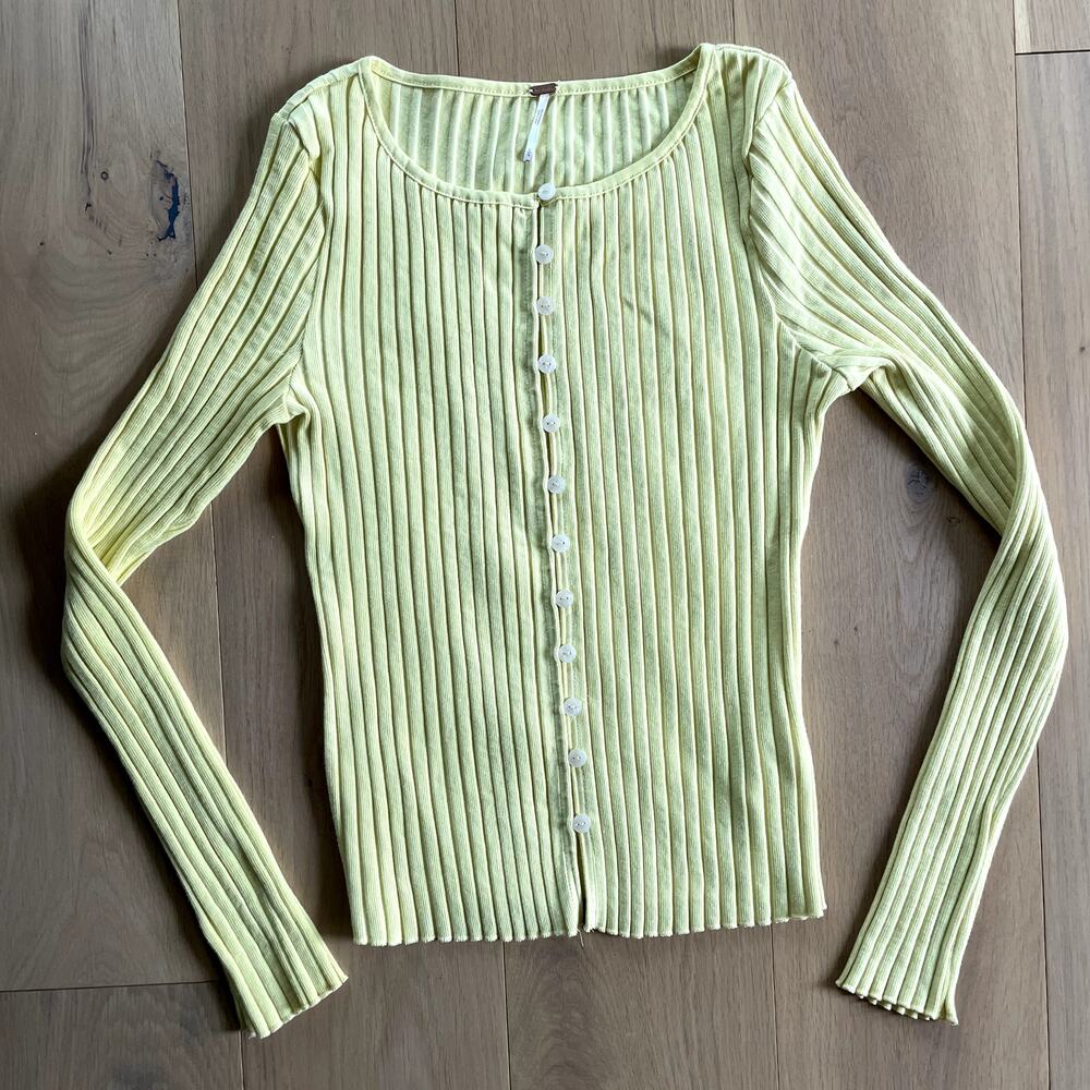 Free People Tilly Knit Ribbed Button-Up Long Sleeve Top